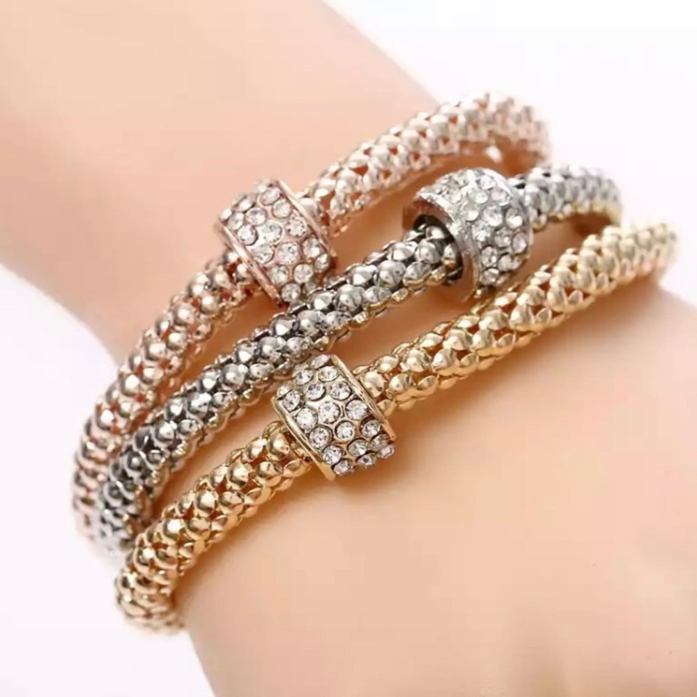 Woven Chain Rhinestone Charm Bracelet Set